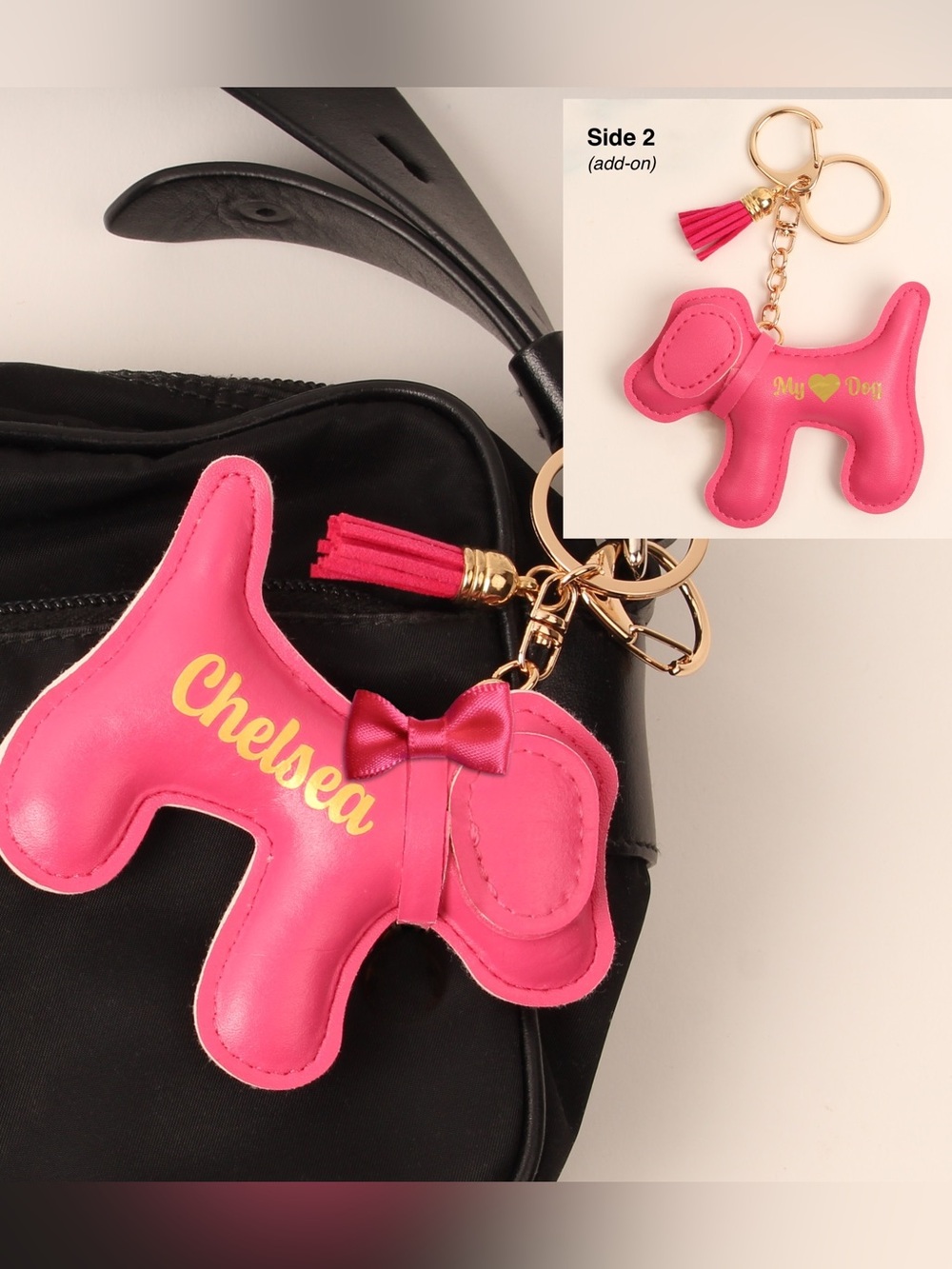 Personalized Pink Dog Name Keychain Purse Bag Charm Key FOB Memorial Pet Gift